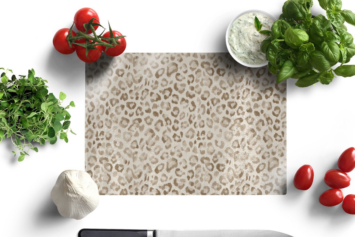 MuchoWow Schneidebrett Leopard - Klassisch - Beige, Glas, Schneidebrett Glas, Küchenbrett, Rutschfest, 28x20 cm – Bild 2 von 5