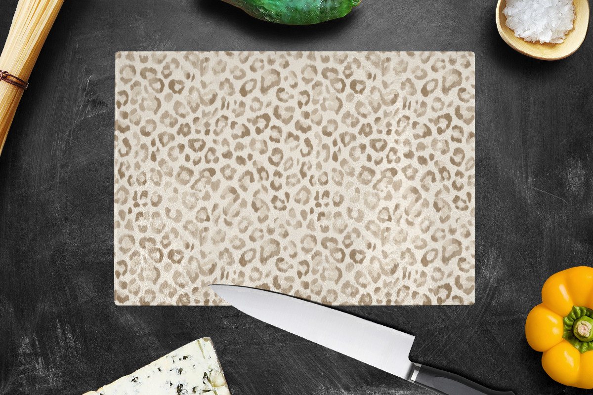 MuchoWow Schneidebrett Leopard - Klassisch - Beige, Glas, Schneidebrett Glas, Küchenbrett, Rutschfest, 28x20 cm – Bild 4 von 5