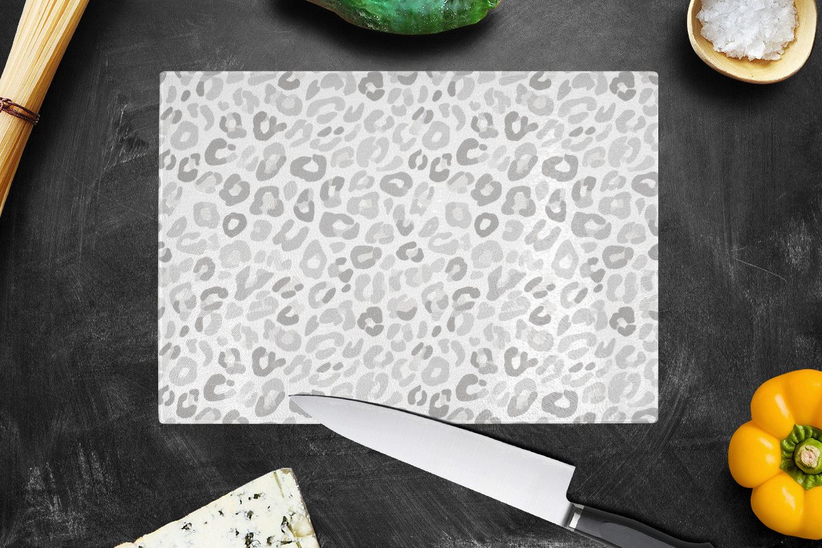 MuchoWow Schneidebrett Leopard - Motiv - Grau, Glas, Schneidebrett Glas, Küchenbrett, Rutschfest, 28x20 cm – Bild 4 von 5
