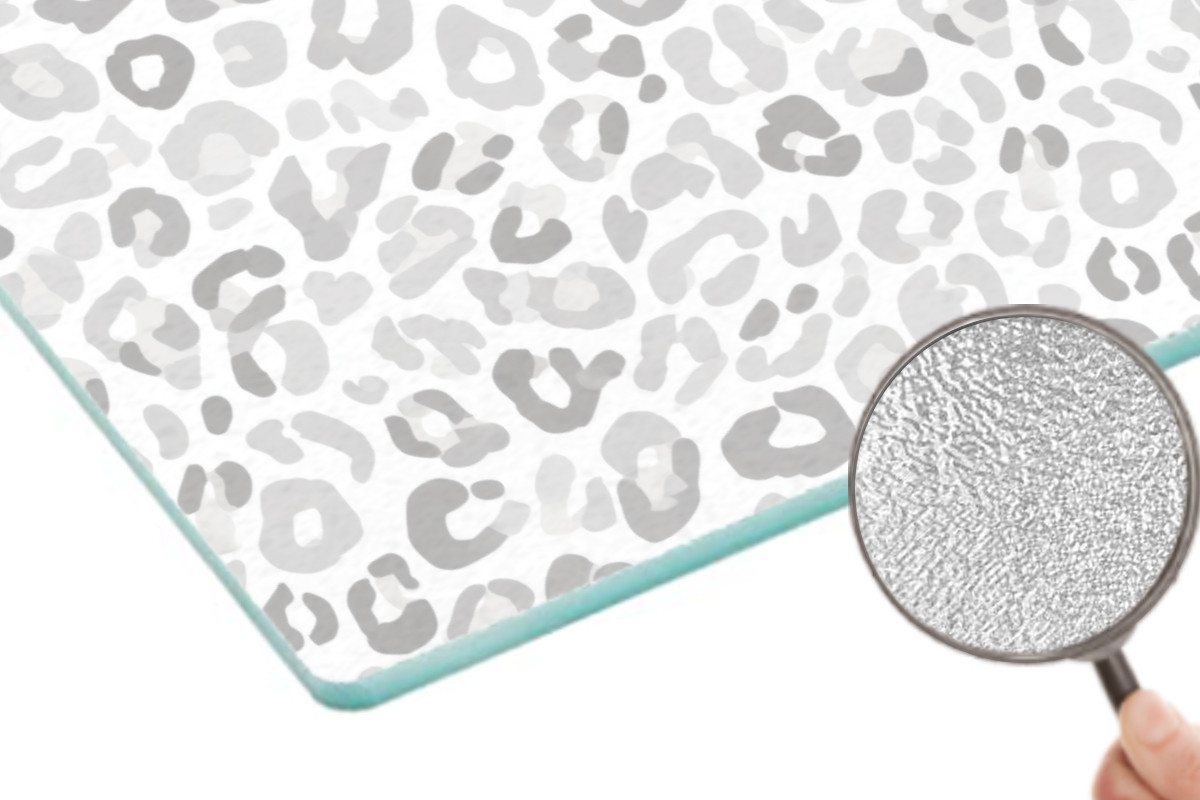 MuchoWow Schneidebrett Leopard - Motiv - Grau, Glas, Schneidebrett Glas, Küchenbrett, Rutschfest, 28x20 cm – Bild 5 von 5