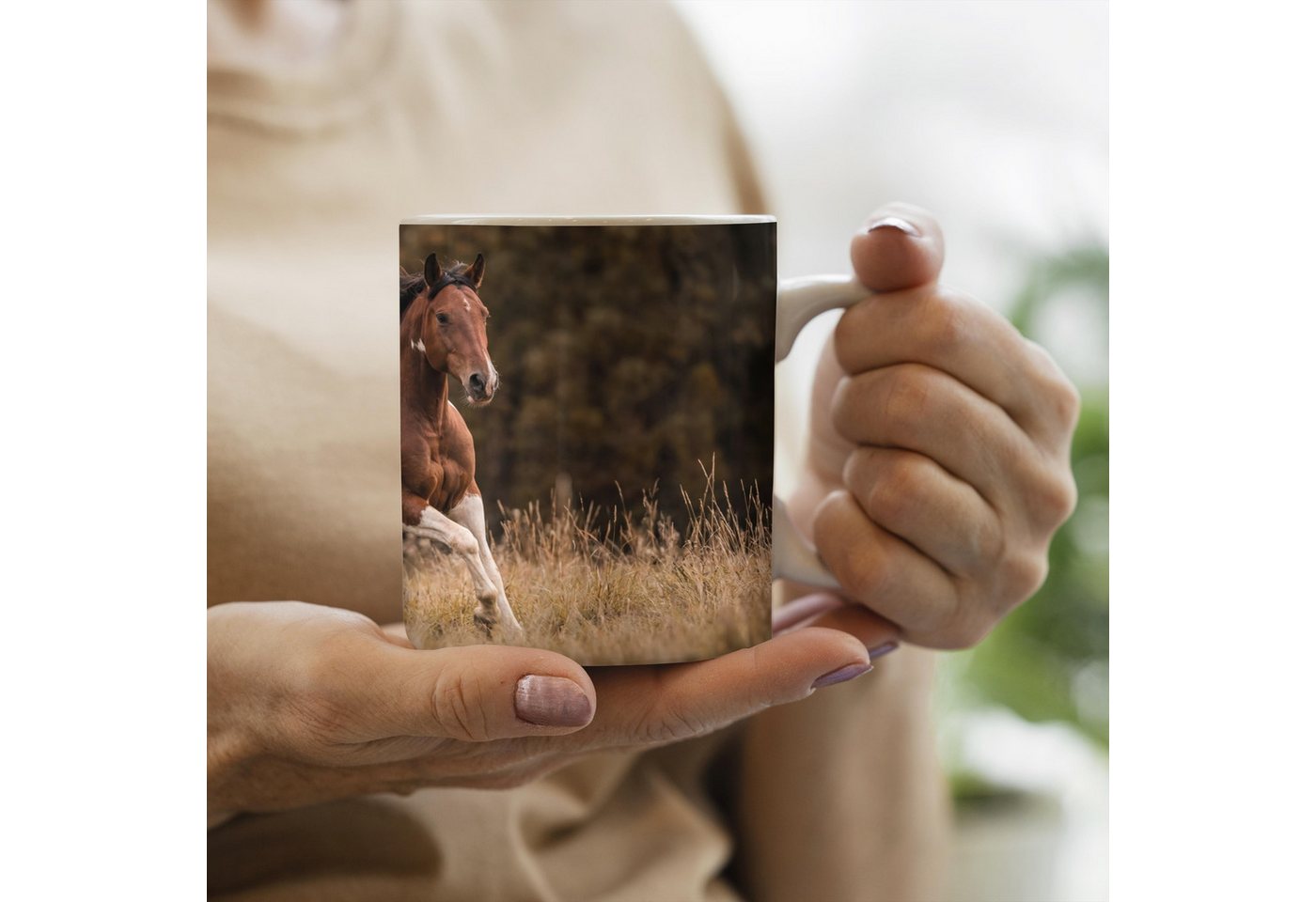 MuchoWow Tasse Pferd - Braun - Gras, 1-tlg., Keramik, Kaffeetassen, Teetasse, Becher, Kaffeebecher, Geschenk – Bild 3 von 5