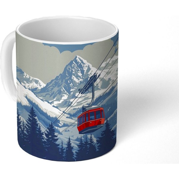 MuchoWow Tasse Seilbahn - Schnee - Berglandschaften, 1-tlg., Keramik, Kaffeetassen, Teetasse, Becher, Kaffeebecher, Geschenk