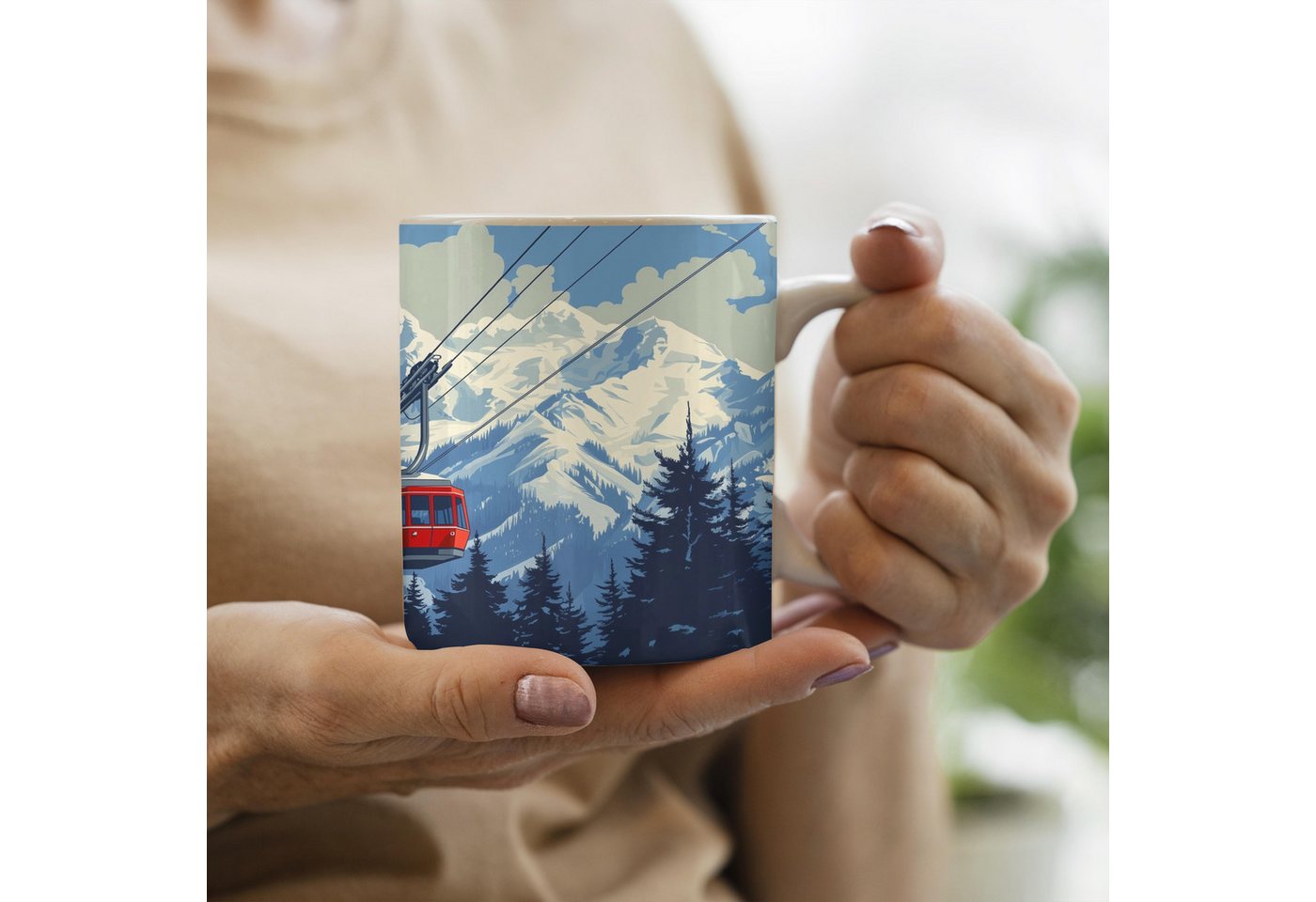 MuchoWow Tasse Seilbahn - Schnee - Berglandschaften, 1-tlg., Keramik, Kaffeetassen, Teetasse, Becher, Kaffeebecher, Geschenk – Bild 3 von 5