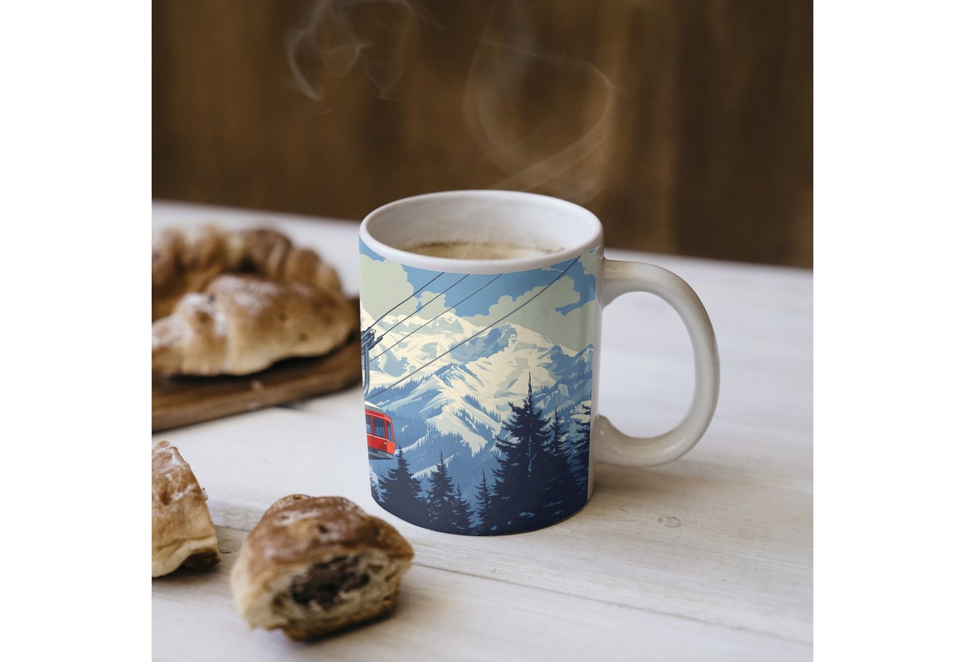 MuchoWow Tasse Seilbahn - Schnee - Berglandschaften, 1-tlg., Keramik, Kaffeetassen, Teetasse, Becher, Kaffeebecher, Geschenk – Bild 4 von 5