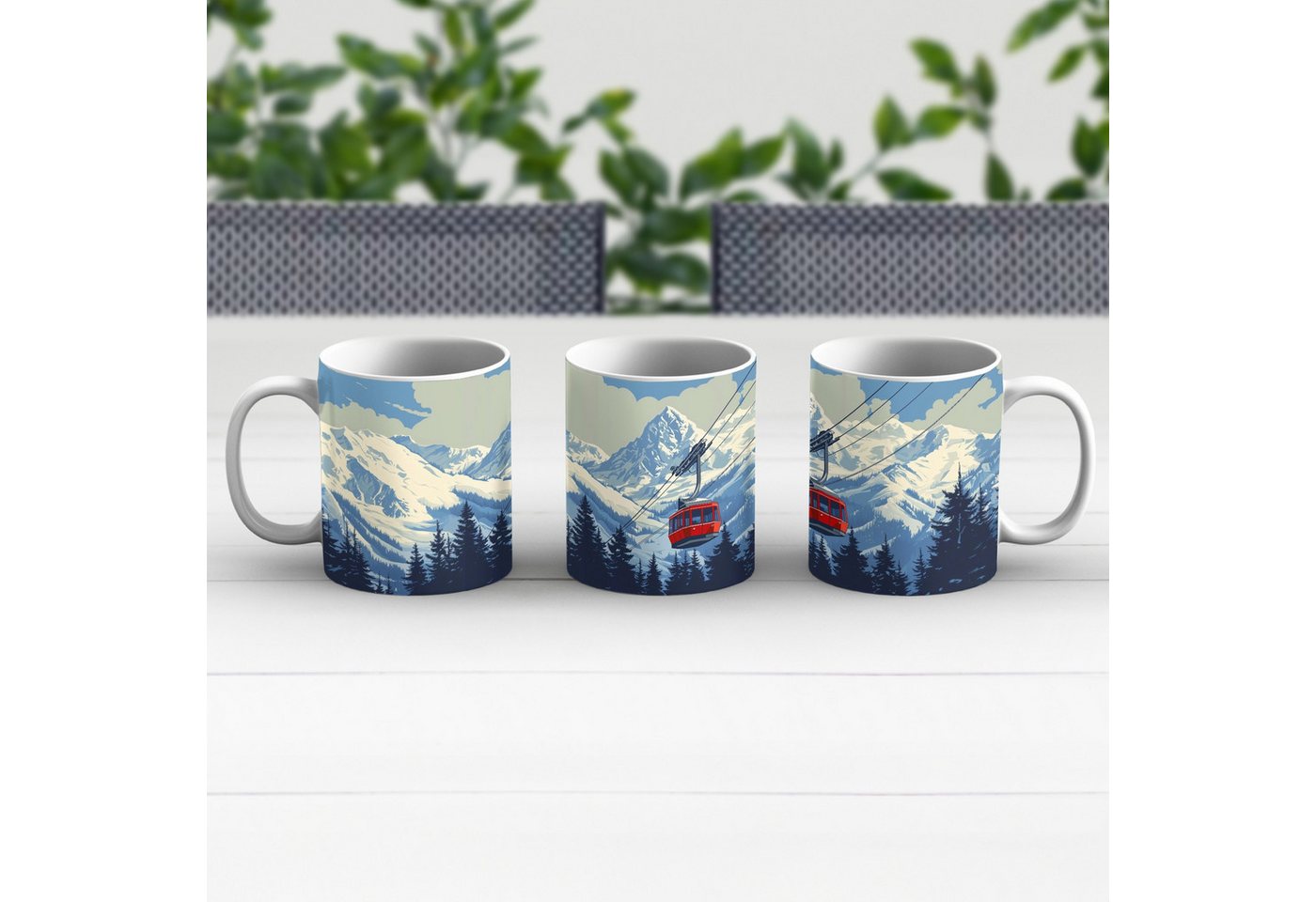 MuchoWow Tasse Seilbahn - Schnee - Berglandschaften, 1-tlg., Keramik, Kaffeetassen, Teetasse, Becher, Kaffeebecher, Geschenk – Bild 5 von 5