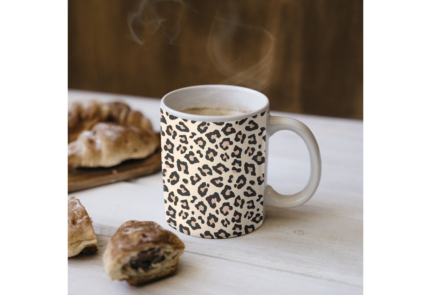 MuchoWow Tasse Tiermuster - Leopard - Weiß, 1-tlg., Keramik, Kaffeetassen, Teetasse, Becher, Kaffeebecher, Geschenk – Bild 4 von 5