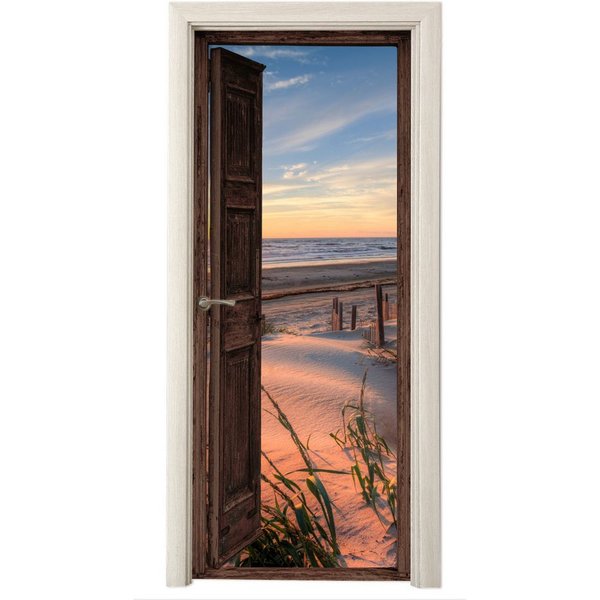 MuchoWow Türtapete Durchblick - Strand - Meer - Natur - Dünen, Matt, bedruckt, (1 St), Selbstklebende Tapete, Folie für Möbel, 70x215 cm