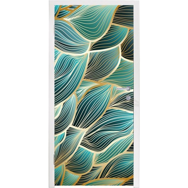 MuchoWow Türtapete Muster - Gold - Abstrakt - Welle, Matt, bedruckt, (1 St), Selbstklebende Tapete, Folie für Möbel, 75x205 cm