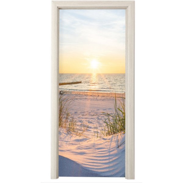 MuchoWow Türtapete Strand - Sonne - Düne - Gras - Sand - Horizont, Matt, bedruckt, (1 St), Selbstklebende Tapete, Folie für Möbel, 75x205 cm