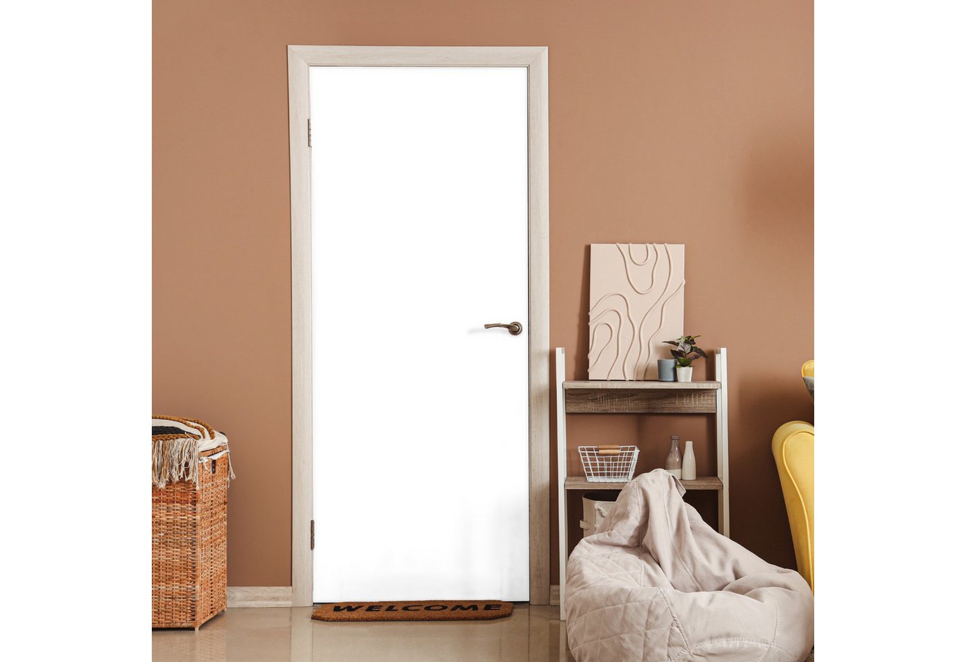 MuchoWow Türtapete Weiß - Farben - Neutral, Matt, bedruckt, (1 St), Selbstklebende Tapete, Folie für Möbel, 70x215 cm – Bild 2 von 5
