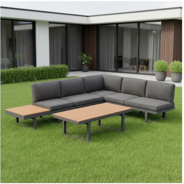 Mucola Gartenlounge-Set Ecklounge mit Liegefunktion Aluminium Essgruppe wetterfest Grau, (wetterfest, resistent gegen Regen, Salzwasser und intensive Sonneneins