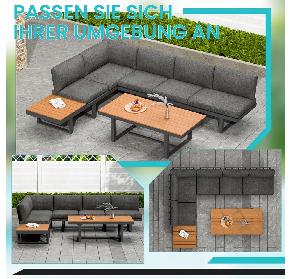 Mucola Gartenlounge-Set Ecklounge mit Liegefunktion Aluminium Essgruppe wetterfest Grau, (wetterfest, resistent gegen Regen, Salzwasser und intensive Sonneneins – Bild 2 von 5