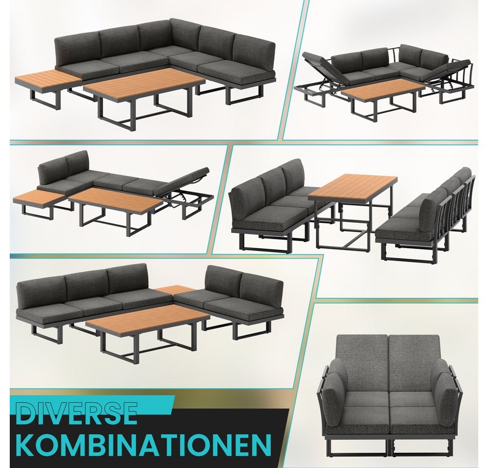Mucola Gartenlounge-Set Ecklounge mit Liegefunktion Aluminium Essgruppe wetterfest Grau, (wetterfest, resistent gegen Regen, Salzwasser und intensive Sonneneins – Bild 3 von 5
