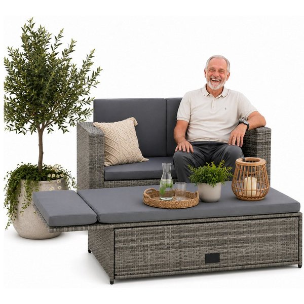 Mucola Gartenlounge-Set Polyrattan Gartensofa Lounge Sofa Gartenmöbel Gartensofa Sitzgarnitur, (Set, 2-tlg., Sofa & Ottomane), Kissen inkl. Reißverschluss, dahe