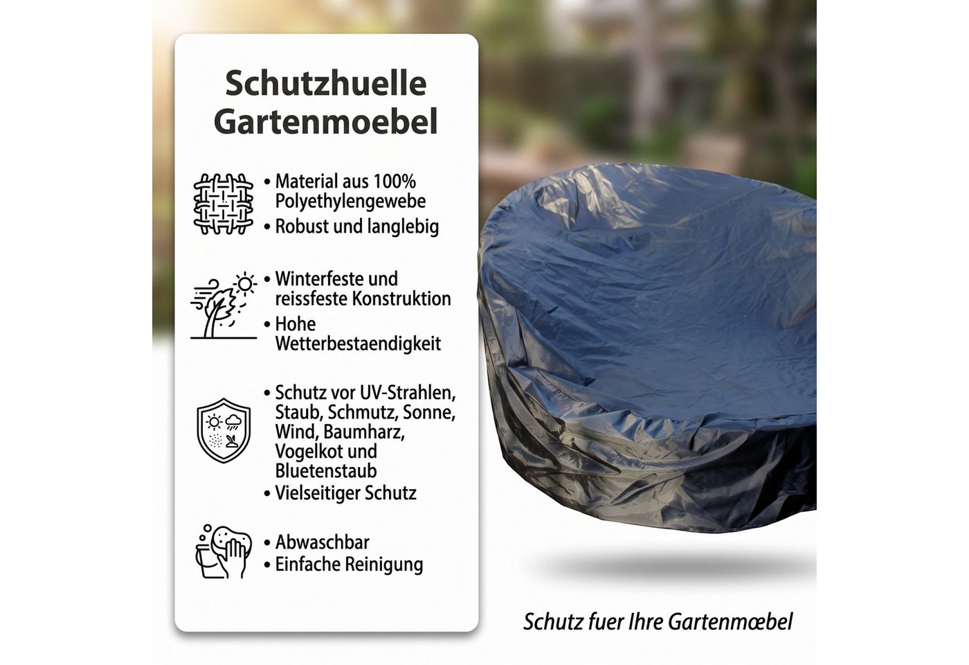 Mucola Gartenmöbel-Schutzhülle Schutzhülle Gartenmöbel Abdeckplane Plane Schutzplane 182x76 CM rund (Stück, 1-St., Stück), Widerstandsfähiges Material – Bild 2 von 5