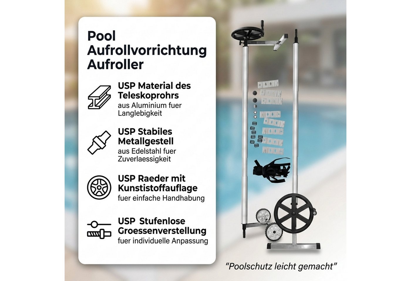 Mucola Poolverdeck Aufrollvorrichtung Pool Aufroller Solarfolie Plane Poolabdeckung Pool, (Stück, 1-St), Stufenlose Größenverstellung – Bild 2 von 5