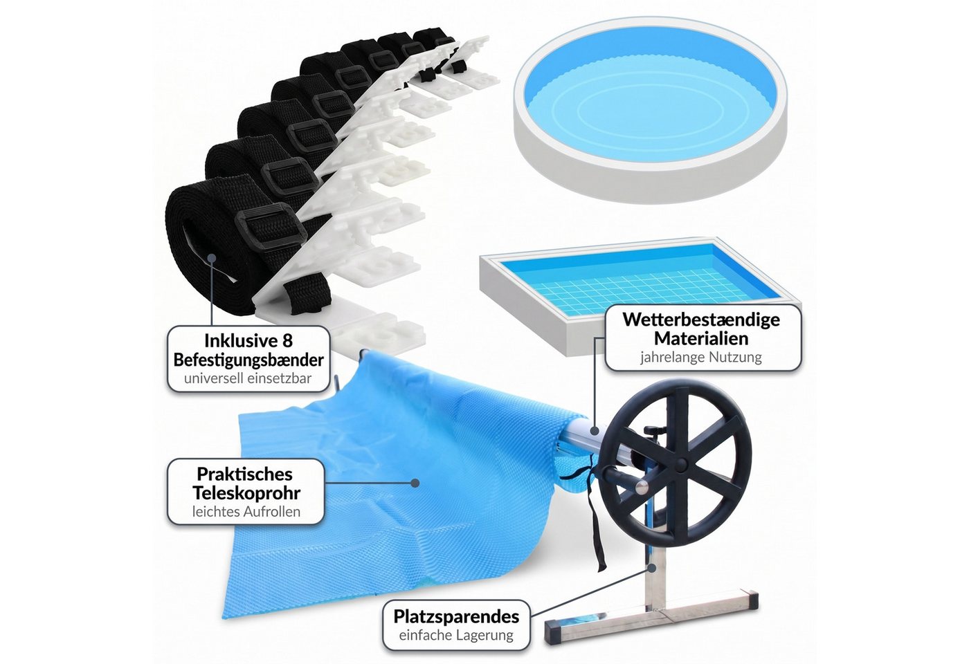 Mucola Poolverdeck Aufrollvorrichtung Pool Aufroller Solarfolie Plane Poolabdeckung Pool, (Stück, 1-St), Stufenlose Größenverstellung – Bild 5 von 5