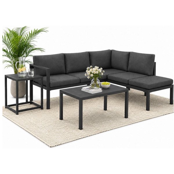 Mucola Sitzgruppe Ecklounge Aluminium 5-tlg. Anthrazit, Hocker, Couch- und Beistelltisch, (UV-Beständigkeit, 5-tlg., Möbelset Anthrazit), Inkl. praktischen Beis