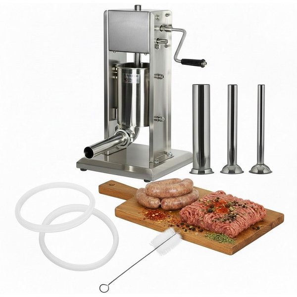 Mucola Wurstfüllaufsatz Wurstfüllmaschine Edelstahl Wurstfüller inkl. 4 Füllrohre Wurstspritze, Zubehör für Universal, 2-Gang-Getriebe