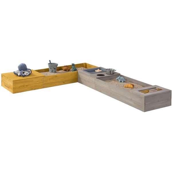 MUDDY BUDDY® Sandkasten Flexy Style, (inkl. Sandkastenvlies), warmgrau - ocker, Holzschutz vorbehandelt