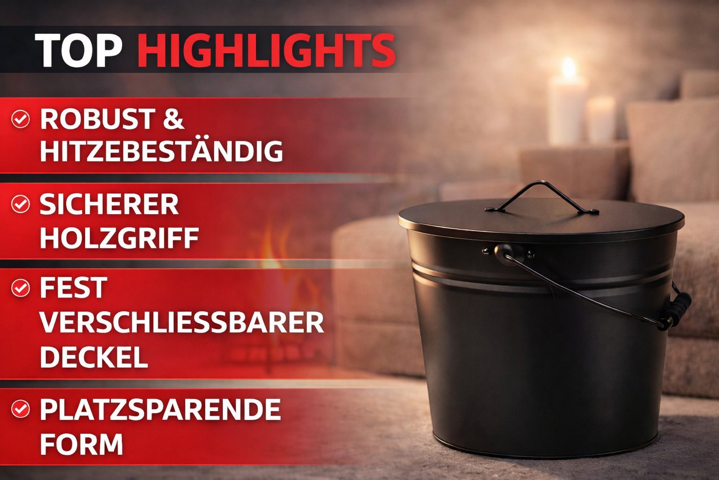 El Fuego Mülleimer El Fuego® Ascheeimer Kamineimer mit Deckel, 24 Liter – Bild 2 von 5