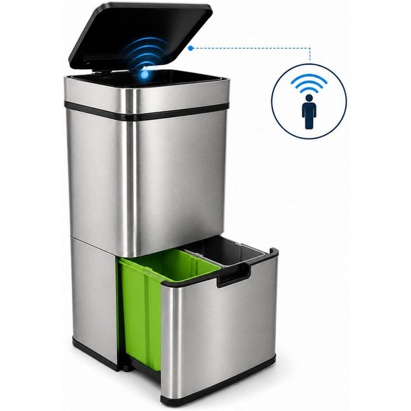 Eurocatch Mülleimer Eurocatch Mülleimer 72 L - Sensor - 3 Fächer Mülltrennung - Edelstahl