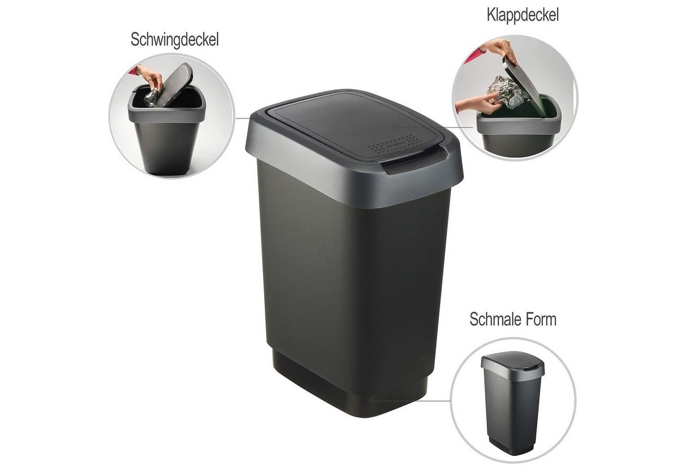 ROTHO Mülleimer Rotho Swingeimer 10L Twist schwarz – Bild 2 von 3