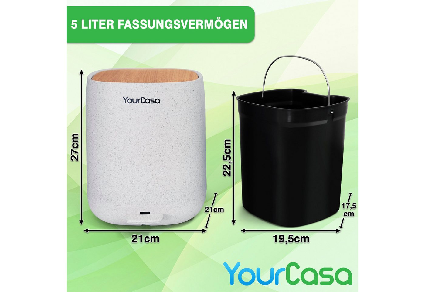 YourCasa Mülleimer YourCasa® Mülleimer Bad [5L] - Badmülleimer Badezimmer Kosmetikeimer, Fassungsvermögen 5L, 30% weniger Plastik – Bild 4 von 5