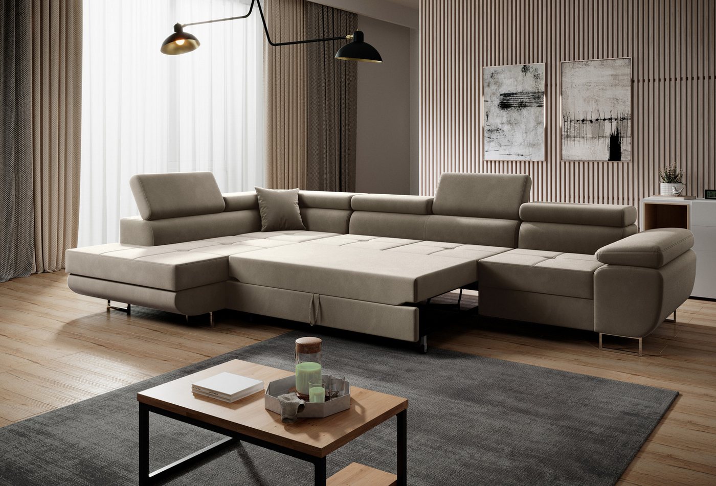 Muffo Ecksofa Wild Maxi mit Schlaffunktion inkl. Montage, L-form Couch mit Bettkasten XL, 6-fach verstellbare Kopfstützen – Bild 2 von 5