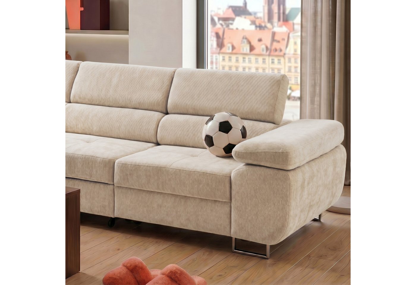 Muffo Ecksofa Wild Maxi mit Schlaffunktion inkl. Montage, L-form Couch mit Bettkasten XL, 6-fach verstellbare Kopfstützen – Bild 3 von 5
