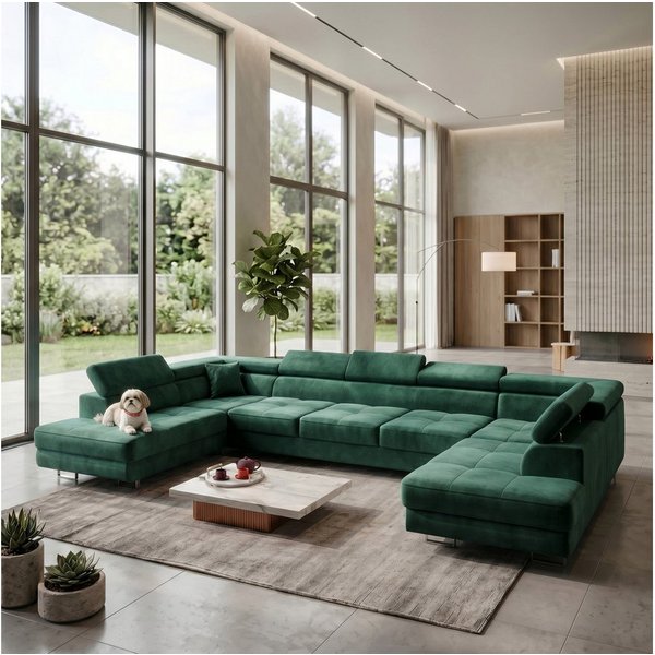 Muffo Ecksofa WILD Maxi U2 Wohnlandschaft U-Form, mit Schlaffunktion und Bettkasten, verstellbare Kopfstützen