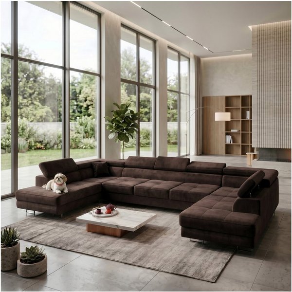 Muffo Ecksofa WILD Maxi U2 Wohnlandschaft U-Form, mit Schlaffunktion und Bettkasten, verstellbare Kopfstützen