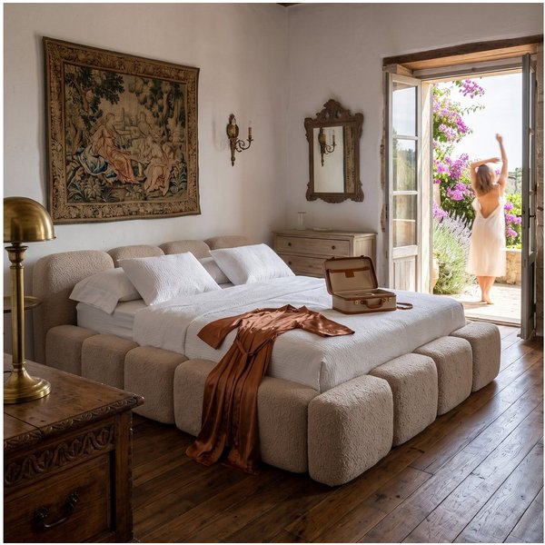 Muffo Polsterbett SUENO Metalllattenrost, Bettkasten, Bouclé-Stoff (Ein Doppelbett 140x200 / 160x200 / 180x200 / 200x200 cm), mit Kopfteil Frei Verwendungsstell