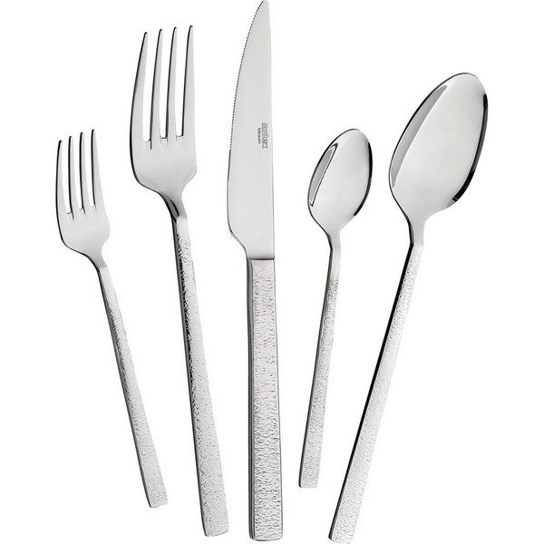 Mulex Besteck-Set Besteck Genua, mit gehämmerter Struktur (60-tlg), 12 Personen, Chromstahl, ein Besteck mit außergewöhnlichem, glamourösen Design