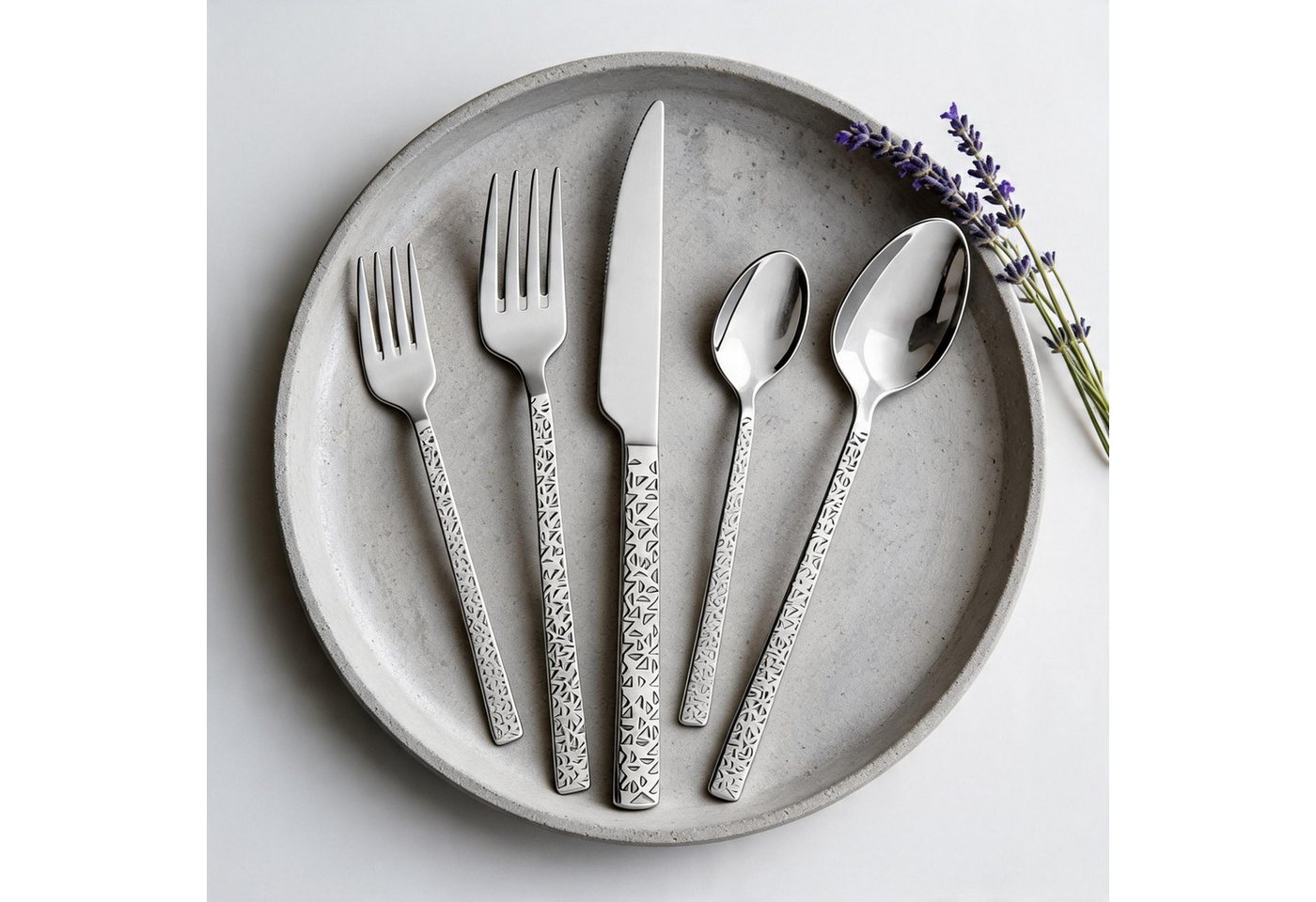 Mulex Besteck-Set Besteck Siena, mit feiner Hammerschlag-Struktur (30-tlg), 6 Personen, Chromstahl, elegantes Besteck mit beeindruckend schöner Optik – Bild 2 von 5