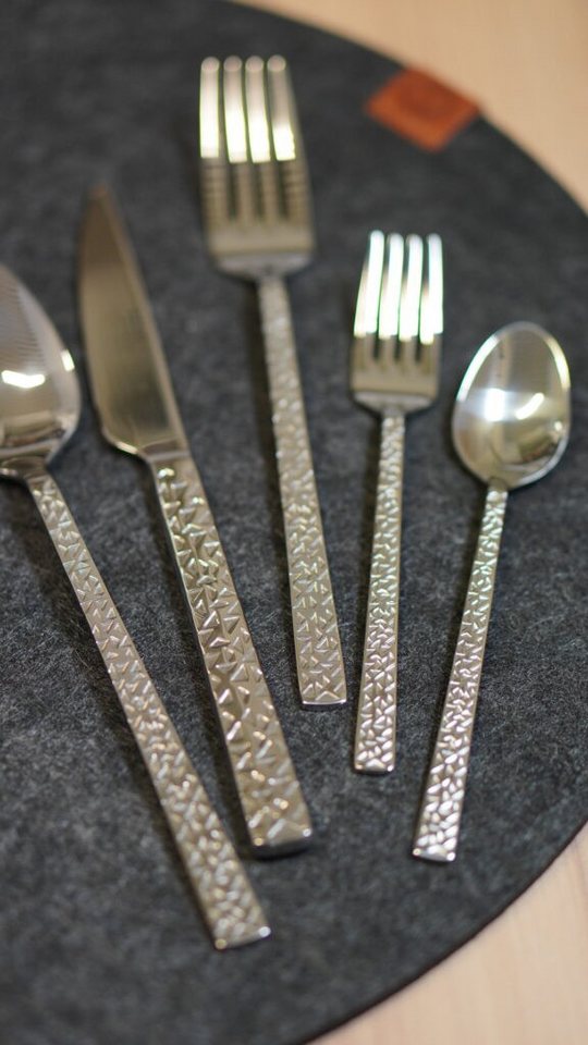 Mulex Besteck-Set Besteck Siena, mit feiner Hammerschlag-Struktur (30-tlg), 6 Personen, Chromstahl, elegantes Besteck mit beeindruckend schöner Optik – Bild 4 von 5