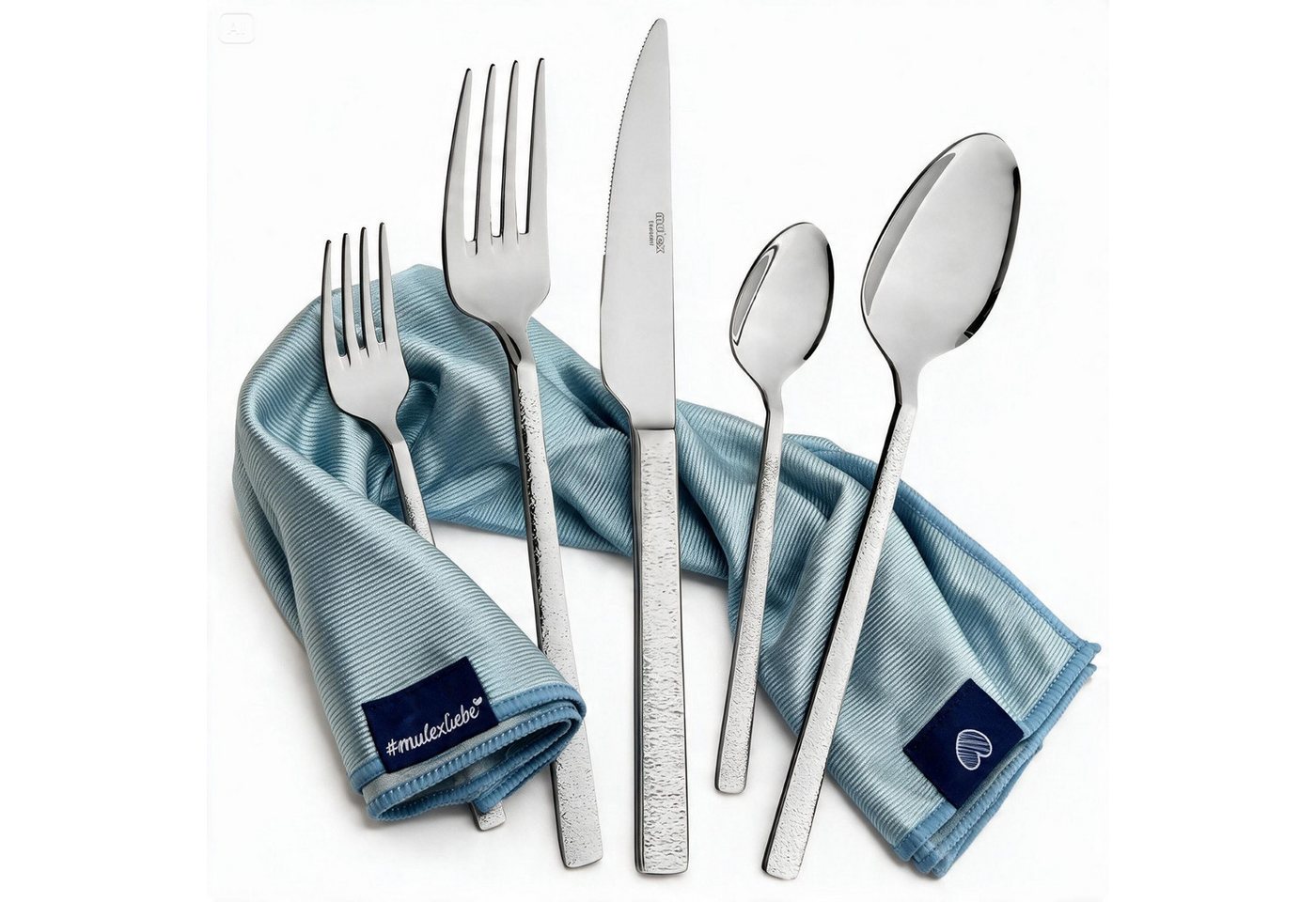 Mulex Besteck-Set Genua, Besteckset mit 3 Multifunktionstüchern (63-tlg), 12 Personen, Edelstahl 18/0, Kratzfestes Besteck mit edlem Design und angenehmer Hapti – Bild 3 von 5