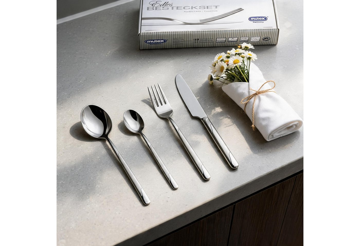 Mulex Besteck-Set Seattle (30-tlg), 6 Personen, Edelstahl 18/10, teilsatiniert – Bild 2 von 5