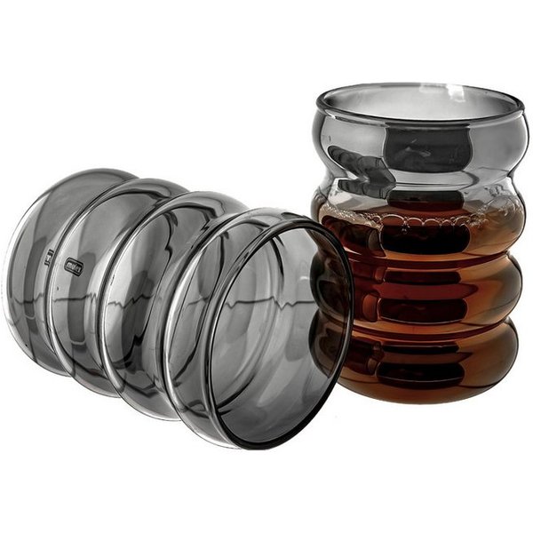Mulex Glas Wave-Style Trinkgläser-Set in Schwarz 300 ml, 6-tlg.