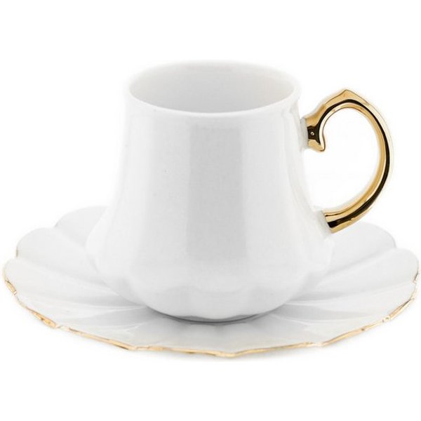 Mulex Kaffeeservice 12-teiliges Mokkatassen-Set aus Porzellan - Weiß & Gold, 100 ml (12-tlg), 6 Personen, Porzellan, 6x Mokkatassen, 6x Untertassen