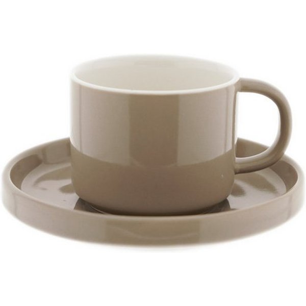 Mulex Kaffeeservice 12-teiliges Mokkatassen Set aus hochwertigem Porzellan, 90 ml - Taupe (12-tlg), 6 Personen, Porzellan, 6x Mokkatassen, 6x Untertassen