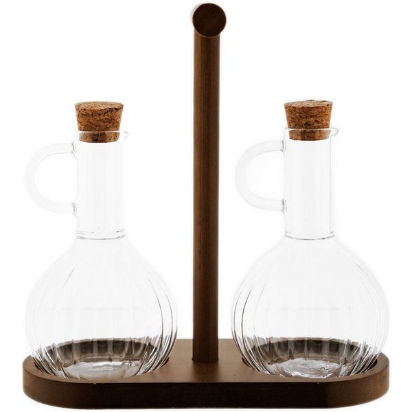 Mulex Ölspender Öl- & Essigspender Set mit Holzständer - 320 ml in Relief-Design, (5-tlg)