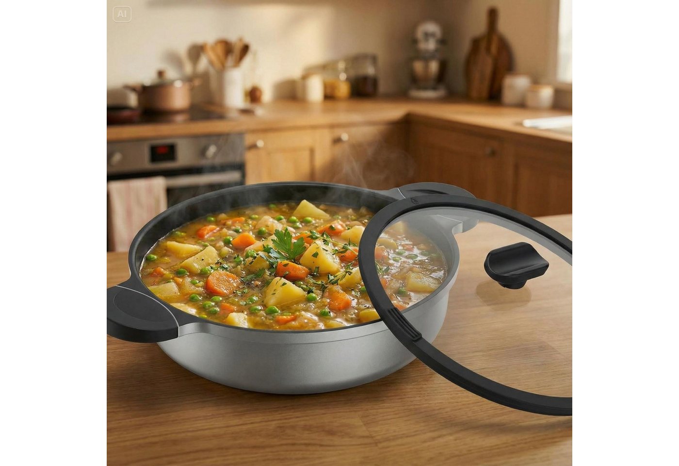 Mulex Servierpfanne TOMALIN Premium 28 cm grau, Aluguß (Premium Qualität, 2-tlg., Tomalinbeschichtung), induktionsgeeignet – Bild 3 von 5