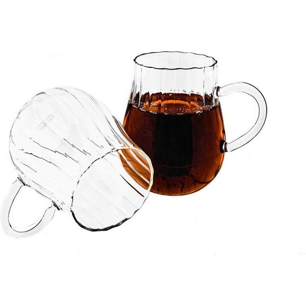 Mulex Teeglas Riffle Gläser-Set 300 ml - Tee - mit Henkel aus Borosilikatglas, 12-tlg.