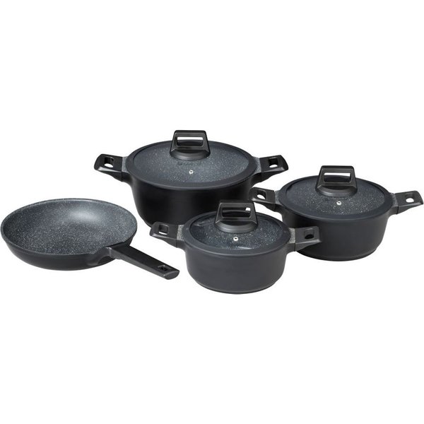 Mulex Topf-Set MALAGA, aus hochwertigem Aluguss, Aluminiumguss (Set, 7-tlg., Kochtopfset inkl. Bratpfanne), hitzebeständige Bakelitgriffe, inkl. Softtouch-Silik