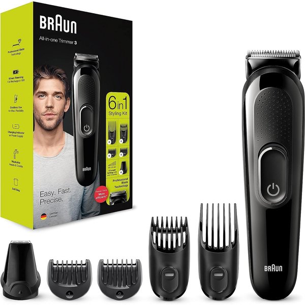 Braun Multifunktionstrimmer Braun 6-in-1 Bartschneider, mit Haar- und Nasentrimmer, Styling-Set, Set für Bart, 6-1 Styling KIT, Wiederverwendbar, langgiebig, le