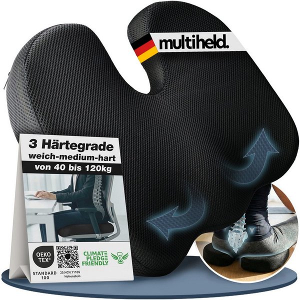 Multiheld Sitzkissen orthopädisch mit Memory Foam (3 HÄRTEGRADE) für Ergonomischen Komfort, Hart 85-120 KG