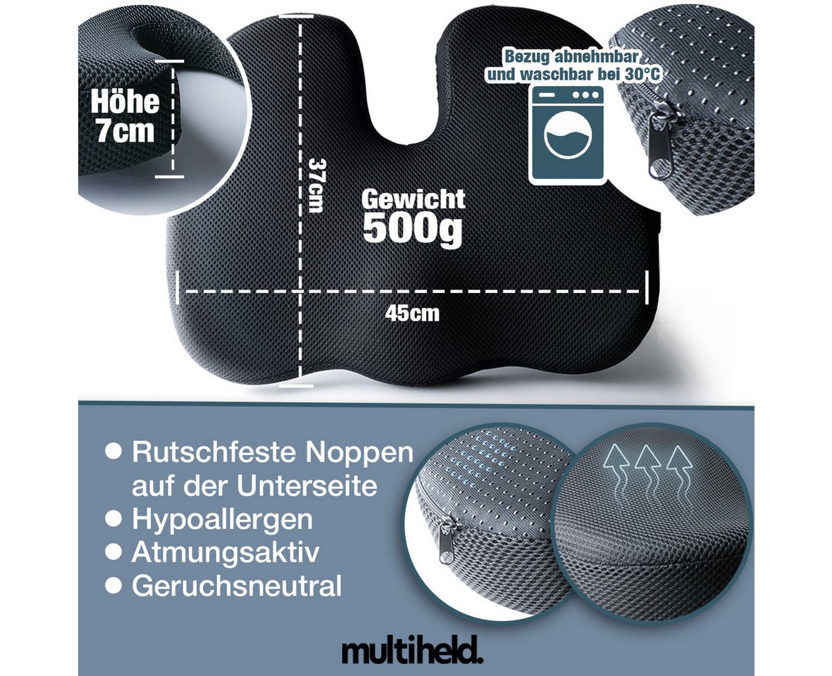 Multiheld Sitzkissen orthopädisch mit Memory Foam (3 HÄRTEGRADE) für Ergonomischen Komfort, Hart 85-120 KG – Bild 4 von 5