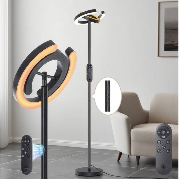 MUPOO Deckenfluter Stehlampe Wohnzimmer Moderne LED Stehlampe Dimmbar 36W, mit Stecker, 312° Drehbaren Ringlichtern für Wohnzimmer,Schlafzimmer,Büro,Hotel