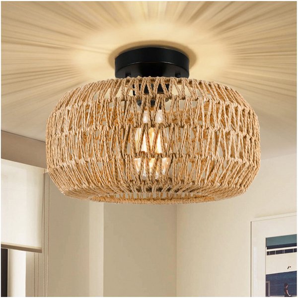 MUPOO Deckenleuchte Deckenleuchte Rattan Hängeleuchte,Pendelleuchte,Boho Deckenlampe, LED fest integriert, für Schlafzimmer Flur Korridor